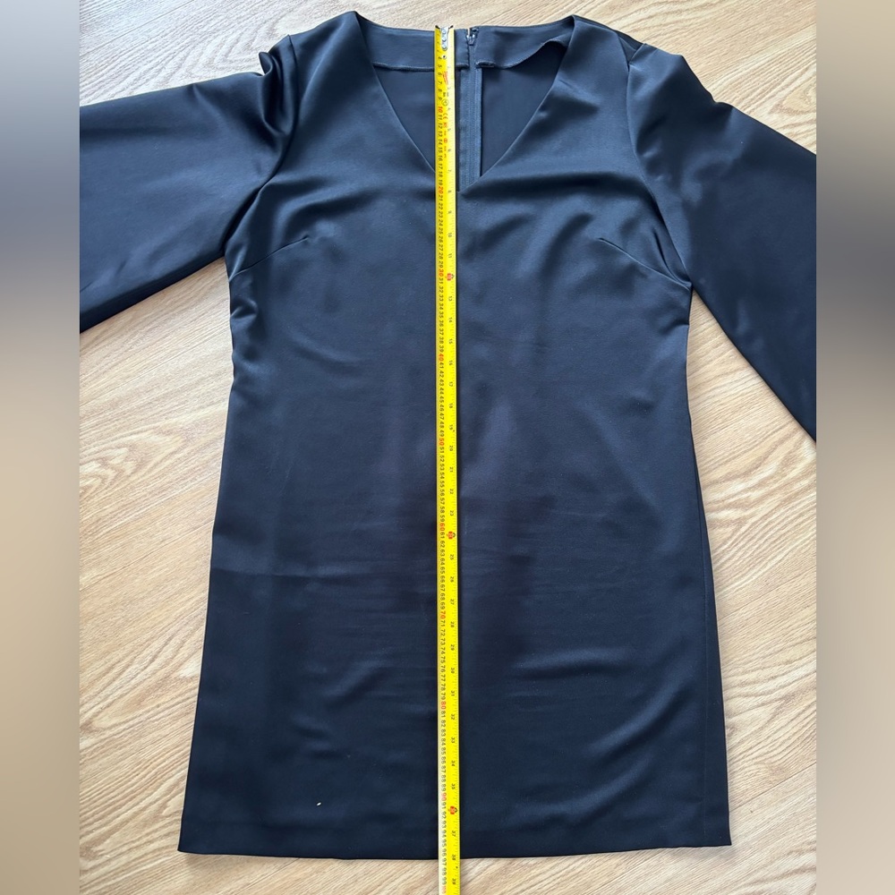 Handmade Black Midi Dress XL XXL Minimalist Wedding Guest Office Preppy Satin - Picture 6 of 11